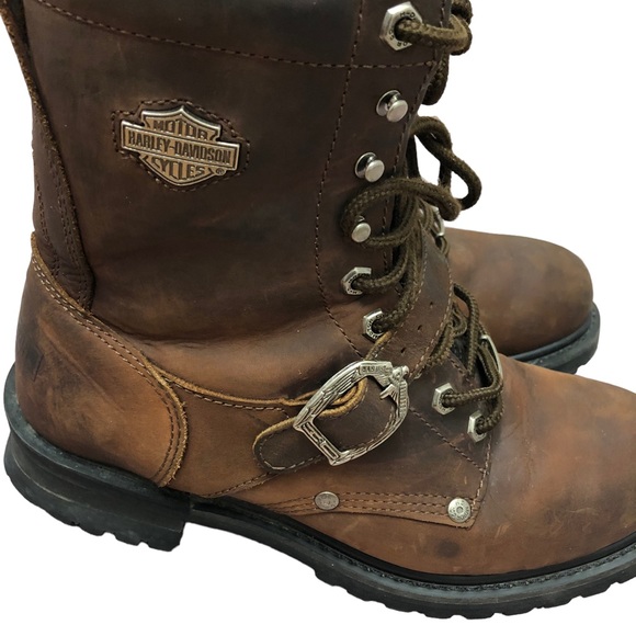 Harley Davidson Boots Brown Size 9.5 Lace Up Leather Motorcycle 91004 Combat - Picture 5 of 14